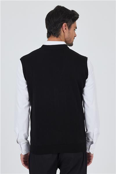 Siyah Örme Cepsiz V Yaka Yelek Triko 1012245164