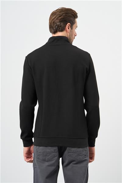 Siyah Örme Hakim Yaka Pamuklu Casual Slim Fit Dar Kesim Sweatshirt 1013245151