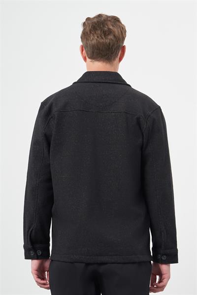 Siyah Örme Polo Yaka Jakarlı Desen Yırtmaçsız Astarsız Slim Fit Classic Mont 1007245161