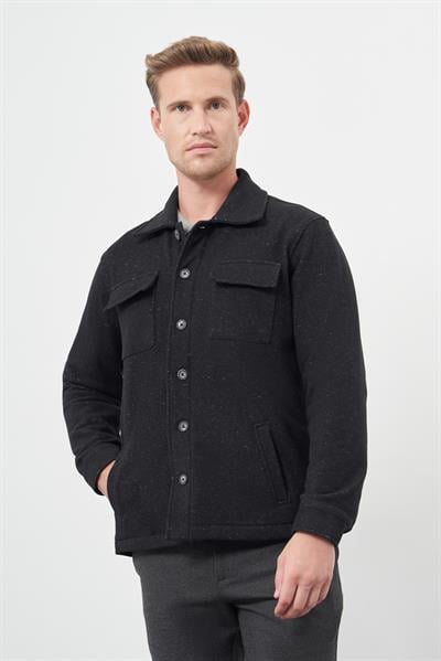 Siyah Örme Polo Yaka Jakarlı Desen Yırtmaçsız Astarsız Slim Fit Classic Mont 1007245160