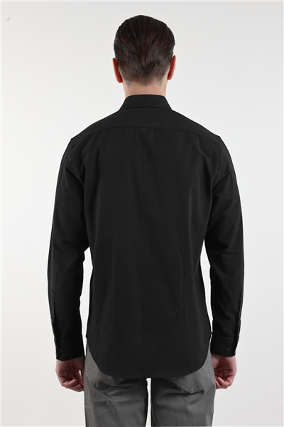 Siyah Oxford Düğmeli Yaka Uzun Kol Cepsiz Slim Fit Pamuklu Gömlek 1004260182
