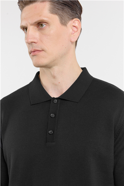 Siyah Polo Yaka Cepsiz Comfort Fit Classic Triko Kazak 1012255255