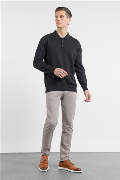 Siyah Polo Yaka Cepsiz Comfort Fit Classic Triko Kazak 1012255255