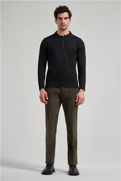 Siyah Polo Yaka Düz Casual Pamuklu Slim Fit Triko 1012245250