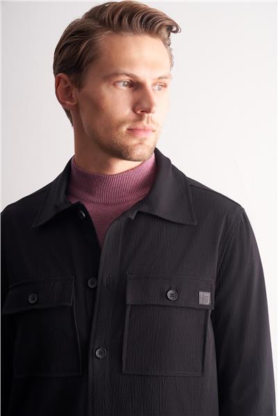 Siyah Polo Yaka Düz Yırtmaçsız Esnek Casual Mont 1007255150