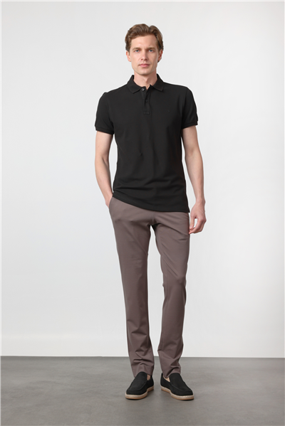 Siyah Polo Yaka Kısa Kol Cepsiz Slim Fit Pamuklu Tişört 1011260154