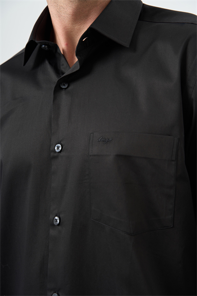 Siyah Sert Yaka Cepli Comfort Fit Classic Pamuklu Gömlek 1004255323