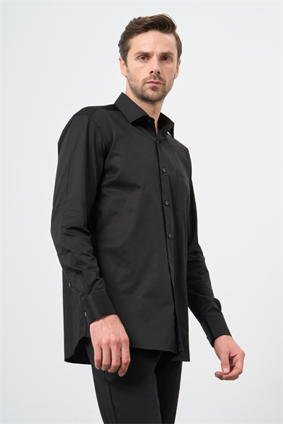 Siyah Sert Yaka Cepli Comfort Fit Classic Pamuklu Gömlek 1004255323