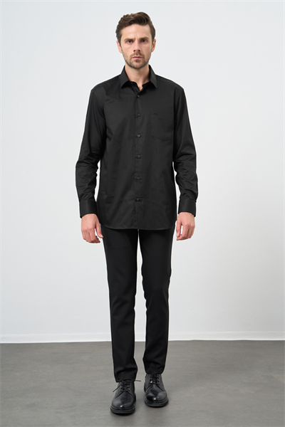 Siyah Sert Yaka Cepli Comfort Fit Classic Pamuklu Gömlek 1004255323