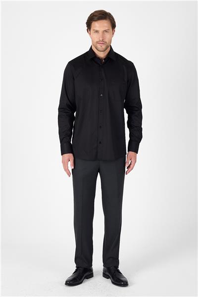 Siyah Sert Yaka Düz Classic %100 Pamuk Comfort Fit Gömlek 1004250323