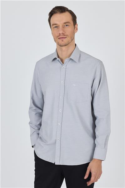 Siyah Sert Yaka Kendinden Desenli Classic Pamuklu Comfort Fit Gömlek 1004250220