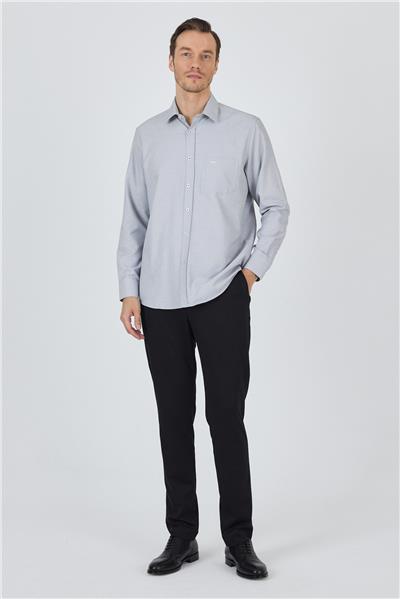 Siyah Sert Yaka Kendinden Desenli Classic Pamuklu Comfort Fit Gömlek 1004250220