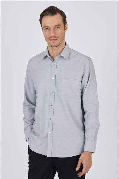 Siyah Sert Yaka Kendinden Desenli Classic Pamuklu Comfort Fit Gömlek 1004250220