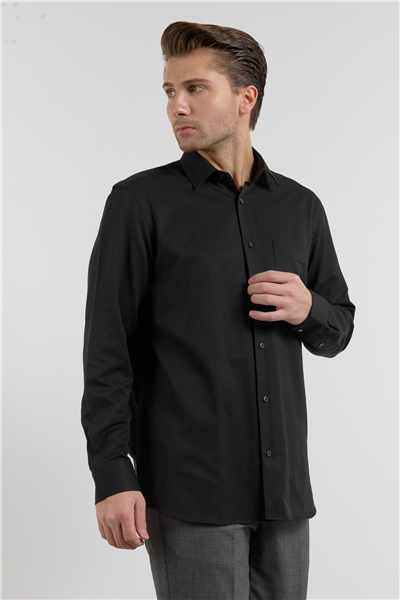 Sert Yaka Uzun Kol Cepli Comfort Fit Pamuklu Gömlek 1004255285