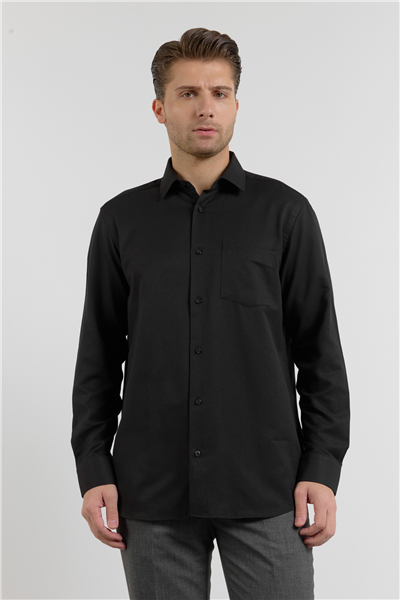 Sert Yaka Uzun Kol Cepli Comfort Fit Pamuklu Gömlek 1004255285