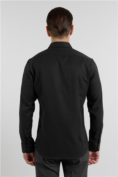 Sert Yaka Uzun Kol Cepsiz Slim Fit Pamuklu Gömlek 1004255284