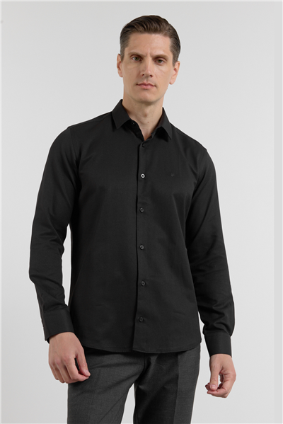 Sert Yaka Uzun Kol Cepsiz Slim Fit Pamuklu Gömlek 1004255284