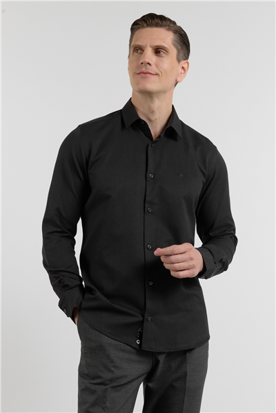 Sert Yaka Uzun Kol Cepsiz Slim Fit Pamuklu Gömlek 1004255284
