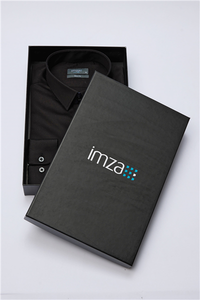 Siyah Sert Yaka Uzun Kol Cepsiz Slim Fit %100 Pamuk Gömlek 1004260324