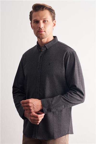 Siyah Smart Düğmeli Yaka Uzun Kol Cepsiz Slim Fit Casual Gömlek 1004255172