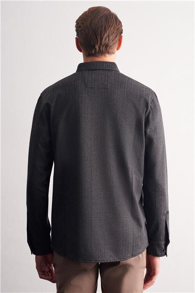 Siyah Smart Düğmeli Yaka Uzun Kol Cepsiz Slim Fit Casual Gömlek 1004255172