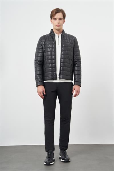 Siyah Suni Deri Hakim Yaka Düz Yırtmaçsız Tam Astar Slim Fit Casual Deri Mont 1038245153