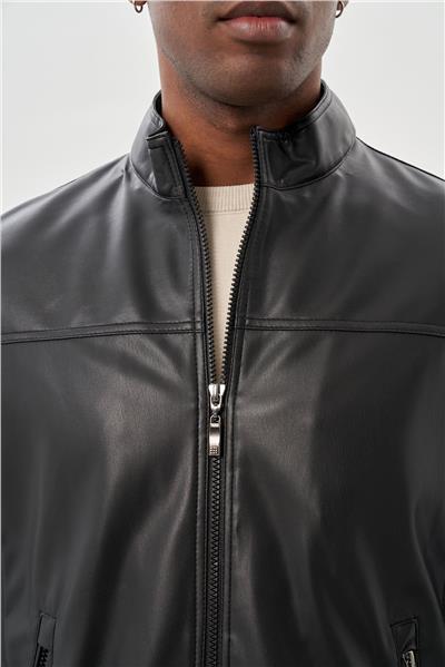 Siyah Suni Deri Hakim Yaka Düz Yırtmaçsız Tam Astar Slim Fit Casual Deri Mont 1038245151