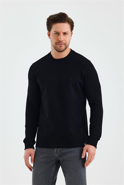 Uzun Kol Düz Örme Bisiklet Yaka Cepsiz Pamuklu Sweatshirt 1013245152