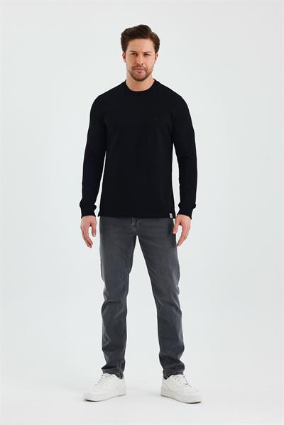 Uzun Kol Düz Örme Bisiklet Yaka Cepsiz Pamuklu Sweatshirt 1013245152