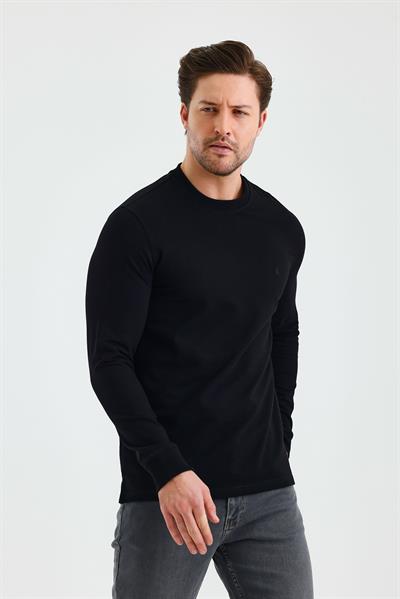 Uzun Kol Düz Örme Bisiklet Yaka Cepsiz Pamuklu Sweatshirt 1013245152