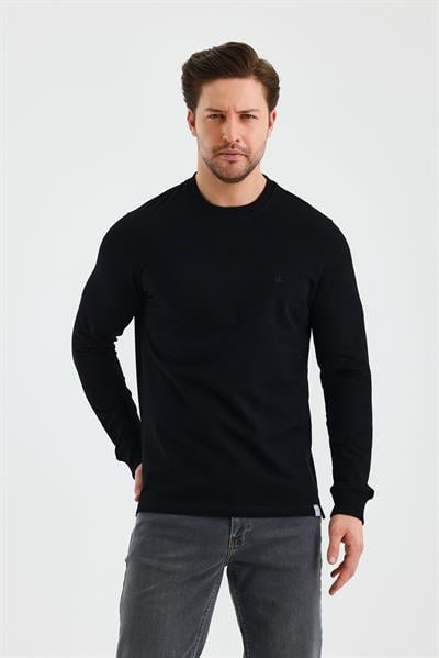 Uzun Kol Düz Örme Bisiklet Yaka Cepsiz Pamuklu Sweatshirt 1013245152