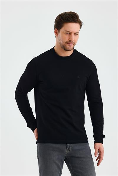 Uzun Kol Düz Örme Bisiklet Yaka Cepsiz Pamuklu Sweatshirt 1013245152