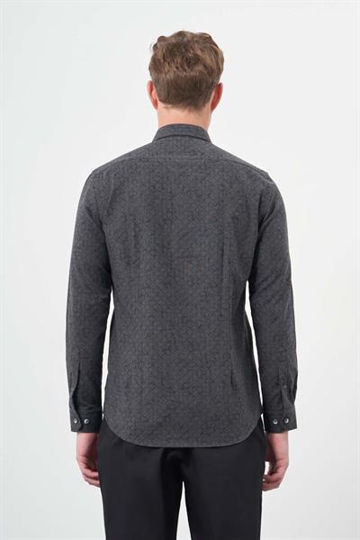 Siyah Uzun Kol Yarım İtalyan Yaka Cepsiz Pamuklu Classic Slim Fit Gömlek 1004245222