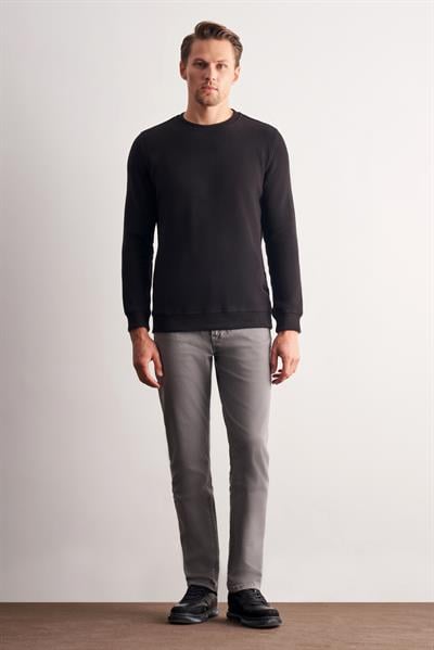 Siyah Uzun Kol Bisiklet Yaka Düz Pamuklu Comfort Fit Sweatshirt 1013255150