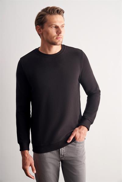 Siyah Uzun Kol Bisiklet Yaka Düz Pamuklu Comfort Fit Sweatshirt 1013255150
