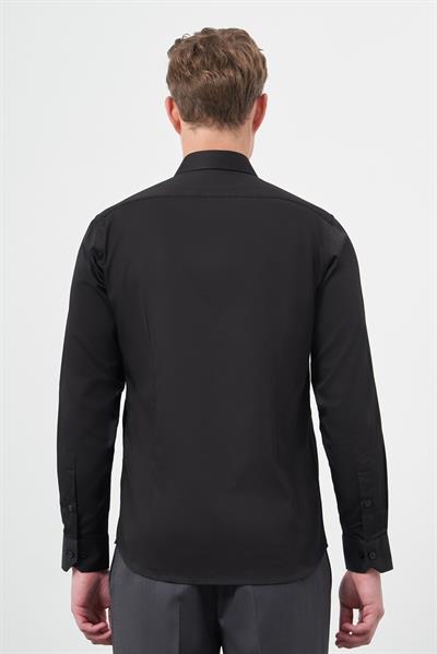 Siyah Uzun Kol Düz Bez Ayağı 032 Sert Yaka Classic Slim Fit Gömlek 1004245324