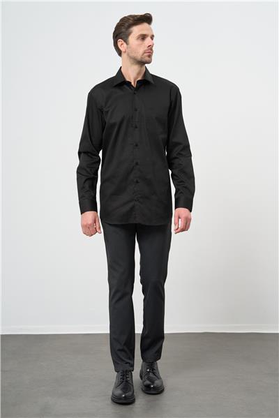 Siyah Uzun Kol Düz Bez Ayağı 041 Sert Yaka Classic Comfort Fit Gömlek 1004245323