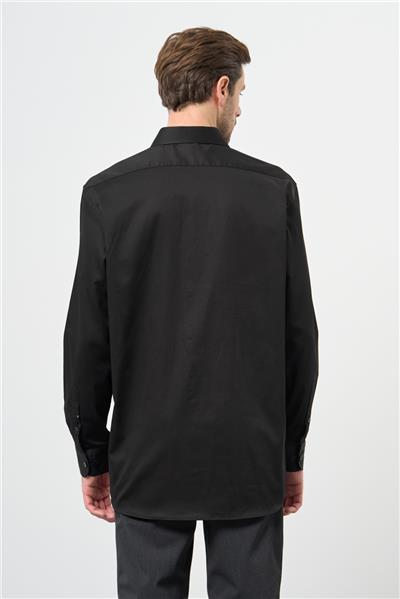 Siyah Uzun Kol Düz Bez Ayağı 041 Sert Yaka Classic Comfort Fit Gömlek 1004245323