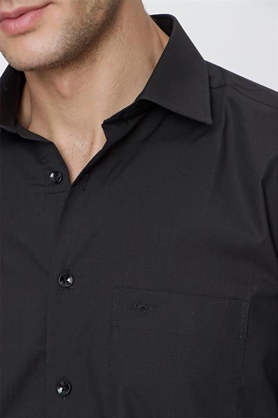 Siyah Uzun Kol Düz Bez Ayağı 041 Sert Yaka Basic Comfort Fit Gömlek 1004245051