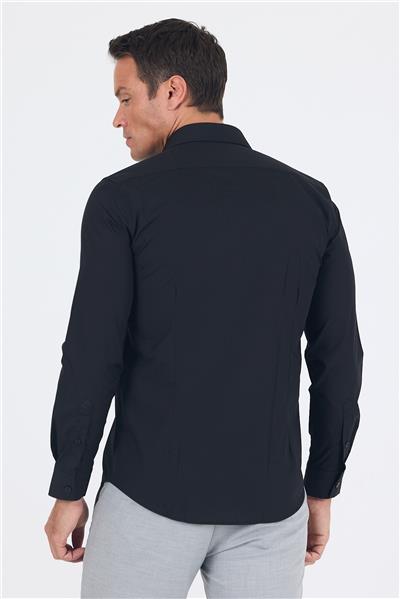 Uzun Kol Düz Bez Ayağı Sert Yaka Cepsiz Pamuklu Basic Slim Fit Gömlek 1004250057
