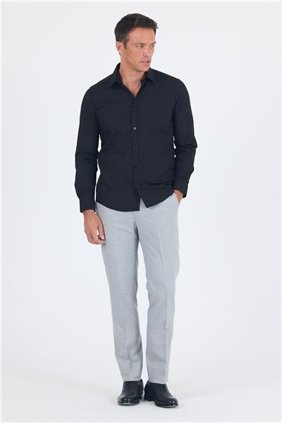 Uzun Kol Düz Bez Ayağı Sert Yaka Cepsiz Pamuklu Basic Slim Fit Gömlek 1004250057