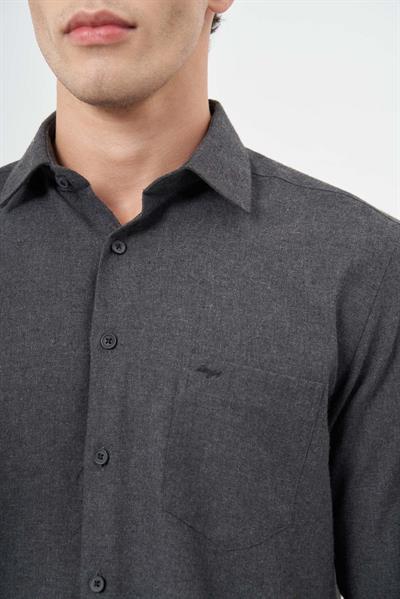 Siyah Uzun Kol Düz Gabardin Sert Yaka Cepli Pamuklu Classic Comfort Fit Gömlek 1004245168