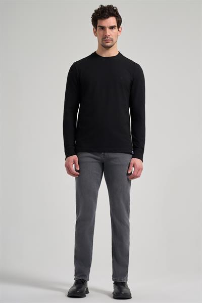 Siyah Uzun Kol Düz Örme Bisiklet Yaka Cepsiz Pamuklu Sweatshirt