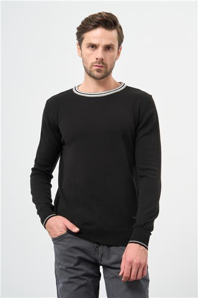 Siyah Uzun Kol Düz Örme Bisiklet Yaka Classic Slim Fit Triko 1012245108