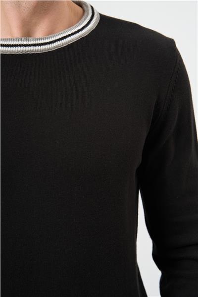 Siyah Uzun Kol Düz Örme Bisiklet Yaka Classic Slim Fit Triko 1012245108