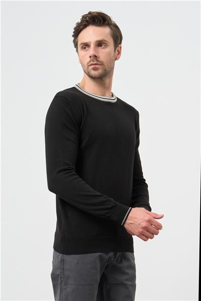 Siyah Uzun Kol Düz Örme Bisiklet Yaka Classic Slim Fit Triko 1012245108