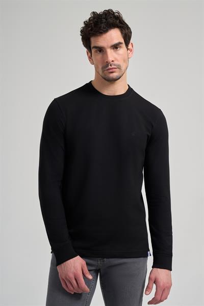 Siyah Uzun Kol Düz Örme Bisiklet Yaka Cepsiz Pamuklu Sweatshirt