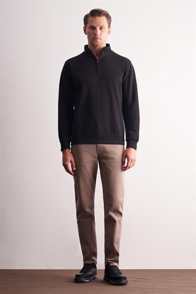 Siyah Uzun Kol Hakim Yaka Düz Pamuklu Comfort Fit Sweatshirt 1013255151