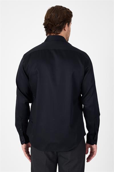 Siyah Uzun Kol İtalyan Yaka Cepsiz Non Iron Slim Fit %100 Pamuk Gömlek 1004250269