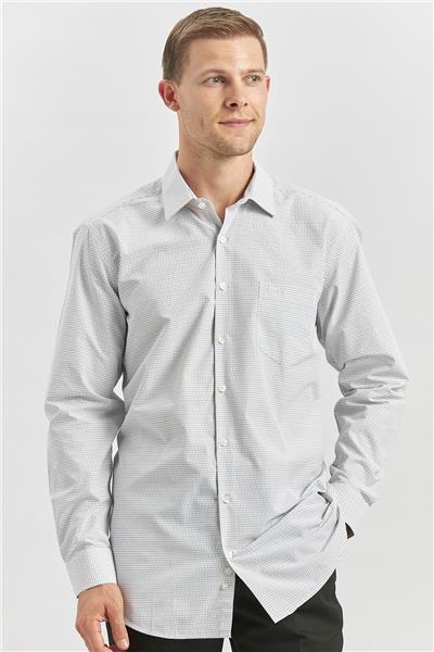 Gri Uzun Kol Kareli Desen Sert Yaka Comfort Fit Gömlek 1004240254